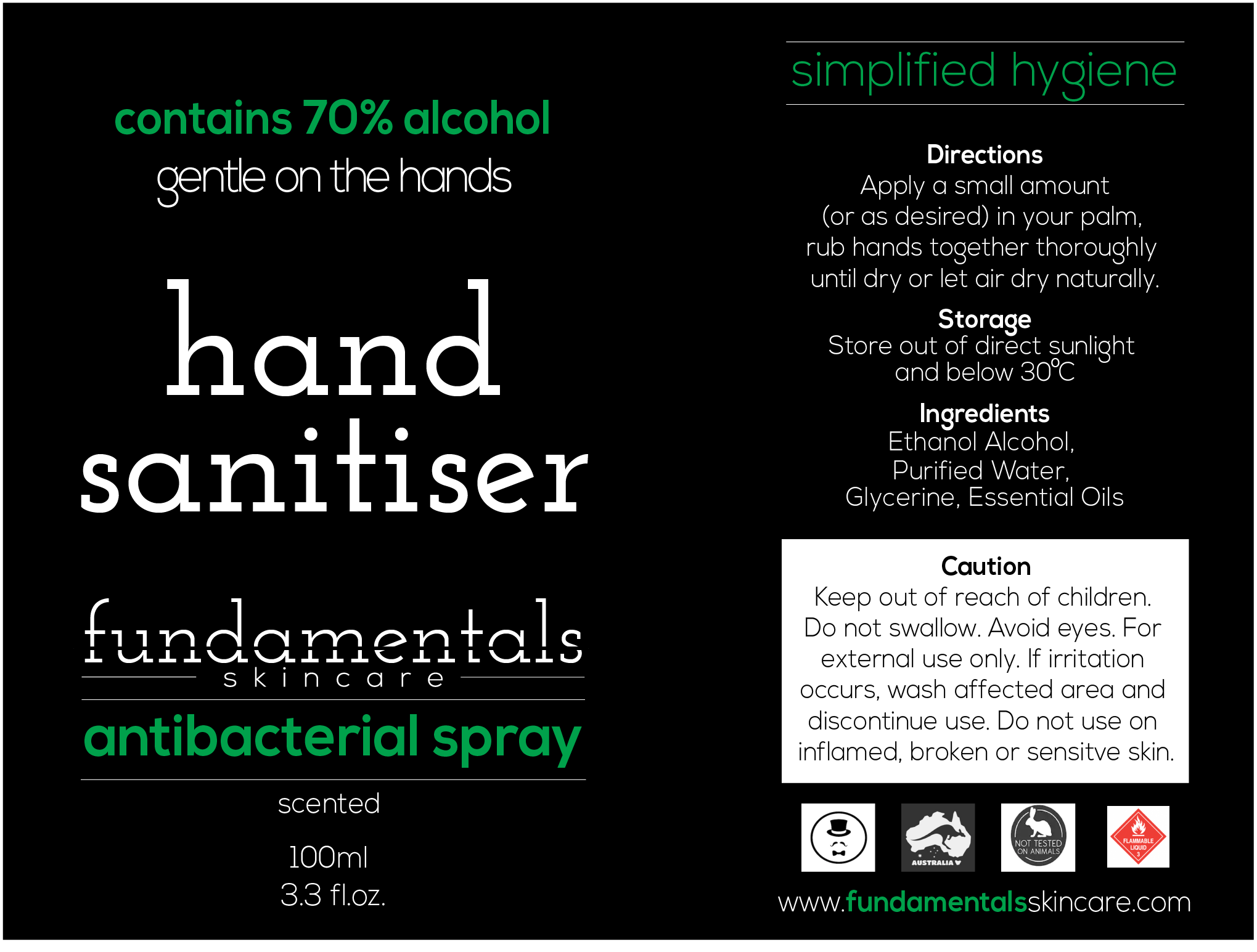 70% Alcohol Antibacterial Sanitising Hand Spray (100ml)